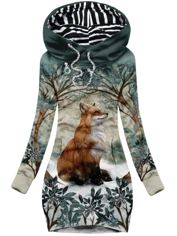 Women's Fox Print Casual Hoodie