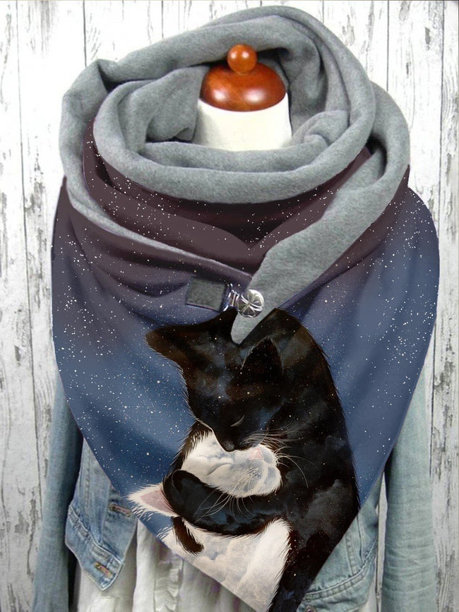 Women's Cat Art Print Leisure Shawl Scarf