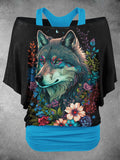 Women's Wolf Art Design Two Piece Suit Top