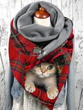 Christmas cat print casual fleece scarf and shawl