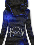 Women's Winter Aurora Heartbeat Print Casual Sports Hooded Dress