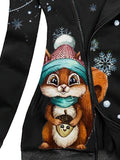 Women's Winter Snowflake Squirrel Casual Sweatjacken