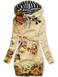 Women's Winter Sloth Print Casual Sports Hooded Sweatshirt Dress