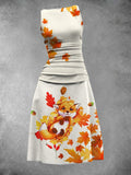 Women's  Cute Maple Fox Print Maxi Dress