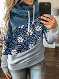 Women's Casual Leopard Print Colorblock Casual Hoodie