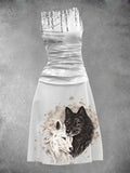 Women's Vintage Wolf  Print Art Dress