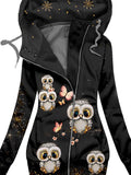 Women's Winter Owl Print Casual Track Jacket