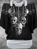 Women's Vintage Punk Skull Printed Two Piece Top