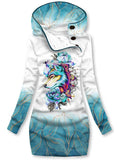 Women's Flower Wolf Art Pattern Hooded Sweatjacke