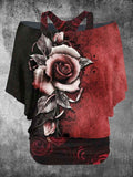 Women's Vintage Gothic Rose Art Printed Two Piece Top