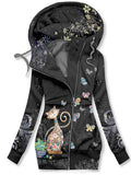 Women's Floral Cat Art Print Sweatjacke