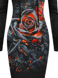 Women's Casual Vintage Rose Print Long Hoodie