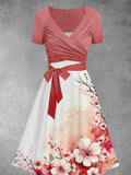 Women's Vintage Floral Art Two Piece Dress