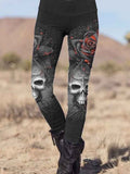 Vintage Punk Skull Pattern Printed Casual Tight Leggings