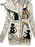 Women's Winter Cat Art Print Casual Track Jacket