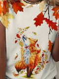 Cute Animal Maple Leaf Fox Casual T-shirt