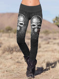 Vintage Punk Skull Pattern Printed Casual Tight Leggings