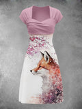 Women's Fox Cherry Blossom Flower Casual Maxi Dress