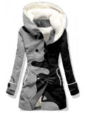 Women's Winter Cat Art Print Casual Fleece Coat Jacket