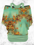 Women's Vintage Butterflies Art Printed Two Piece Top