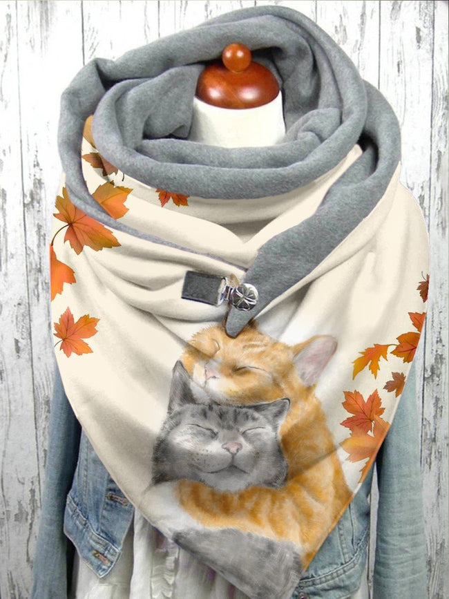 Women's Cat Snuggles in Love Art  Print Leisure Shawl Scarf