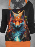 Women's Fox Art Casual Butterfly Vest Two Piece Suit Top