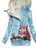 Women's Winter Owl Print Casual Track Jacket