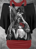 Women's Vintage Grim Reaper Skull Printed Two Piece Top