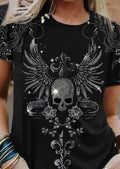 Women's Retro Punk Skull Print Casual T-Shirt