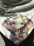 Cute Floral Elephant Art Fleece Casual Scarf