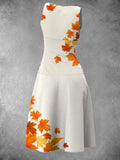 Women's  Cute Maple Fox Print Maxi Dress