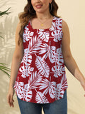 Pleated Square Neck Loose Print Summer Tank for Women