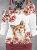 Women's Fox Flower Art Desig Two Piece Suit Top