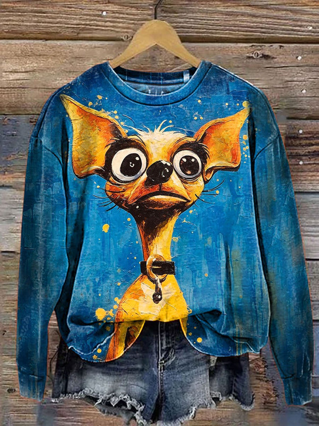 Cute Puppy Art Print Dog LoverCasual  Sweatshirt