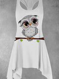 Women's Owl Print Asymmetric Tank Top Long Casual Tank Top