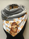 Autumn And Winter Cute Little Lion Animal Paw Print Plush Shawl Scarf