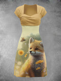 Women's Fox Vintage Print Casual Maxi Dress