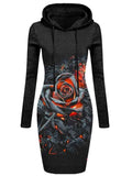 Women's Casual Vintage Rose Print Long Hoodie