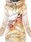 Women's Fox Printed Fleece Hooded Sweatjacke