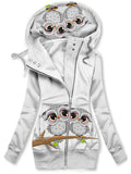 Women's Winter Owl Art Print Casual Track Jacket