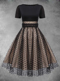 Women's Black 1950s Polka Dot Vintage Swing Dress