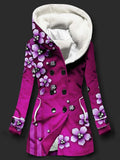 Women's Winter Floral Print Casual Fleece Coat Jacket