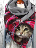 Christmas plaid cat print casual scarves and shawls