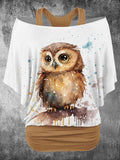 Women's Owl Art Design Two Piece Suit Top