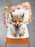 Women's Fox Flower Art Design Two Piece Suit Top