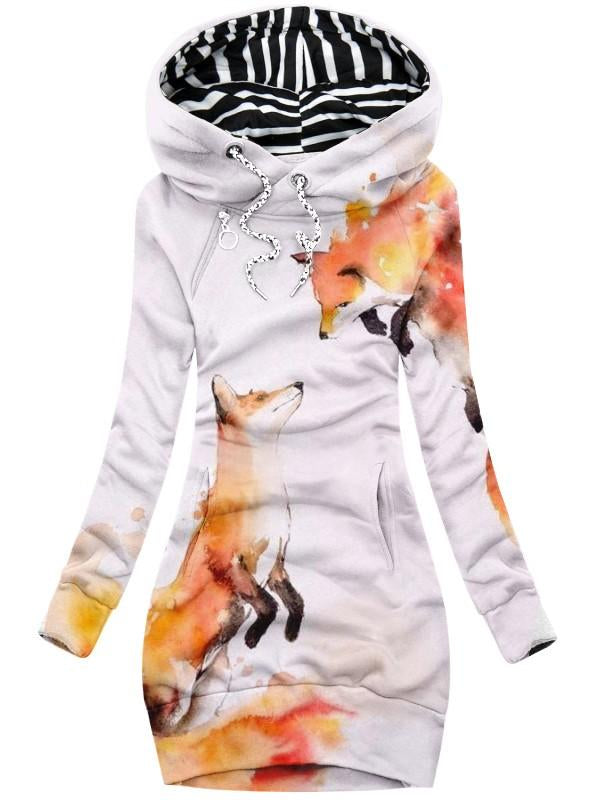 Women's Fox Print Casual Hoodie