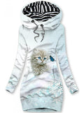 Women's Winter Cat Print Hugh Hoodie Sweatshirt