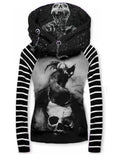 Women's Retro Punk Black Cat Skull Demon Casual Stripe Hooded Sweatjacken