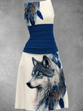 Women's Wolf Vintage Print Casual Maxi Dress