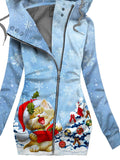 Women's Winter Christmas Kitten Print Casual Track Jacket